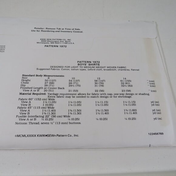 Kwik Sew 1972 clothing pattern Child's Shirt (short & long sleeve) UNCUT - Picture 4 of 4